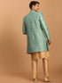 Vastramay Men's Green Silk Blend Sherwani With Rose Gold Kurta Pant Set